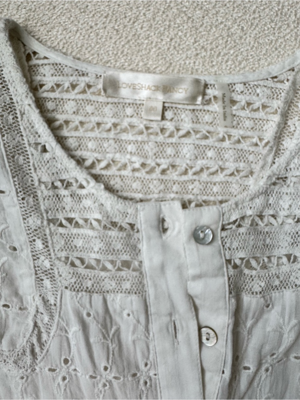 LoveShackFancy Ivory Lace-Panel Button-Front Maxi Dress - Picture 2 of 3